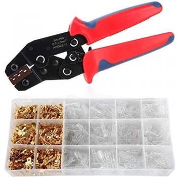 Crimpadora Terminales Electricos, Aweohtle Crimpadora de Terminales Alicates de Trinquete con 300 Macho Hembra Terminales y 300 Fundas Aislantes para 0.5-1.5mm²