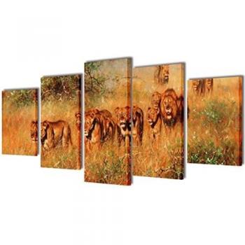 Set decorativo de lienzos para la pared modelo leones, 100 x 50 cm