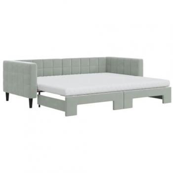 Sofá cama nido con colchón de terciopelo gris claro 90x200 cm