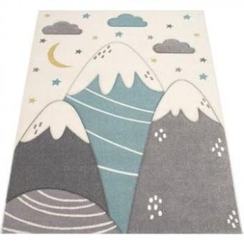 Alfombra Infantil Motivo Montañas Con Estrellas 3D, Color Crema, Dimensiones 140x200 cm, Diseño Moderna