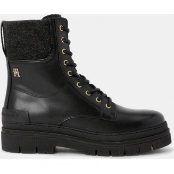 Tommy Hilfiger Women's Black Leather Lace-Up Booties