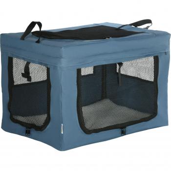 PawHut Transportín Plegable para Perros y Gatos con 3 Puertas y Cojín Suave, Bolsa Portátil Mochila Transportador de Mascotas, Azul, 60x42x42