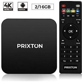 PRIXTON Smart TV Box - Android TV Box / Smart TV Box Android 7.1, 2GB RAM /16 GB ROM, Procesador Amlogic S905 W de 2.0 GHz, Quad Core, Mando a Distancia, Adaptador y Cable HDMI, Conexión WiFi