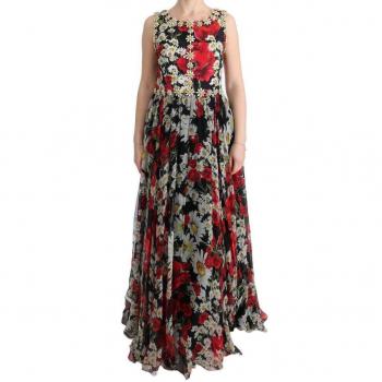 Dolce & Gabbana Multicolor Silk Floral Crystal Long Maxi Dress - IT44|L