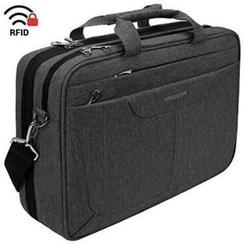 KROSER Laptop Bag 15.6 inch Briefcase Check Point Friendly Laptop Messenger Bag Water Repellent Computer Case Tablet Sleeve with RFID Pockets for College/School/Business/Women/Men-Charcoal Black