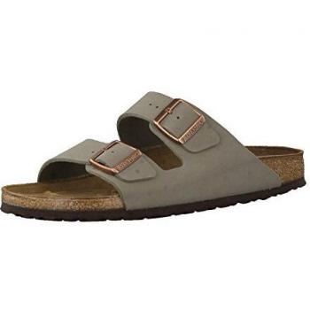 Birkenstock Arizona Birko-Flor Nubuck Unisex Slide Sandals - Color: Stone, Size 44
