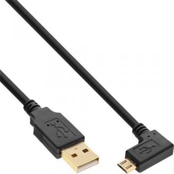 Cable USB 2.0 Micro-USB a USB-A macho con ángulo, contactos chapados en oro, 0,5m