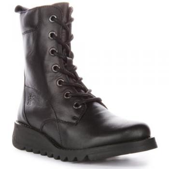 Fly London Women's Silf Leather Wedge Ankle Boots - Black - Size 6