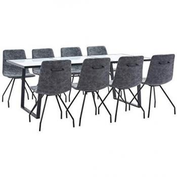 vidaXL Juego de Comedor 9 Piezas Cuero Sintético Mobiliario Decoración Interior Casa Hogar Robusto Duradero Resistente Funcional Práctico Útil Negro