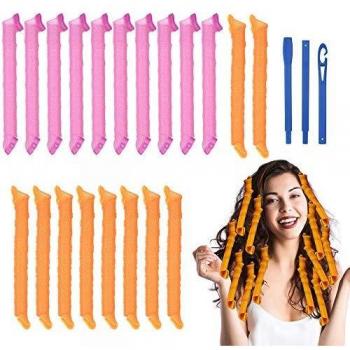 URAQT Sin Rizadores de Calor, 20 Piezas Rizos en Espiral Rizadores de Pelo, Rulos para Cabello Largo con Ganchos para Peinar, Herramientas de Peinado de Bricolaje para Mujeres Niña, 55cm