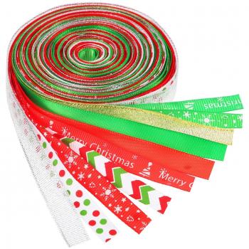 BBTO 22 Yardas (2,2 Yardas x 10 Piezas) 3/ 8 Pulgada Cinta de Grosgrain Cinta de Navidad Cinta de Vacación de Invierno para Embalaje de Regalo