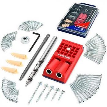 WORKPRO 120 Piezas Kit de Plantilla de Orificio Doble de Bolsillo, Guía de Taladro de Carpintería de Ángulo de 15°, Localizador de Orificio Oblicuo para Carpintería, Bricolaje