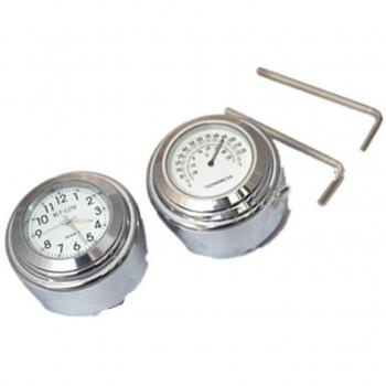 Honeyhome Motorcycle termómetro reloj de manillar impermeable reloj blanco reloj calibre de tiempo
