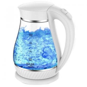 ADLER AD 1274W Hervidor de Agua Eléctrico 1,7 Litros Vidrio Transparente sin BPA Retroiluminado Inalámbrico Base Giratoria 360º Apagado Automático