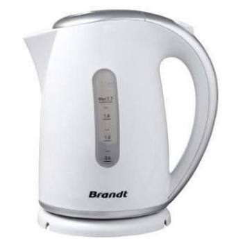 Hervidor eléctrico Brandt BO1705S - 1.7 litros - 2.2 kW - base 360° - resistencia oculta - blanco y plata