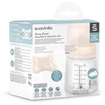 Suavinex Zero Zero Set de Inicio con Biberón 180ml Flujo Adaptable y Chupete Mini para Bebés de -2 a 2 Meses