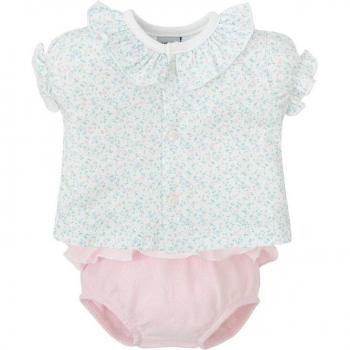 Conjunto de bebé niña de blusita de flores y cubrepañal en color rosa
