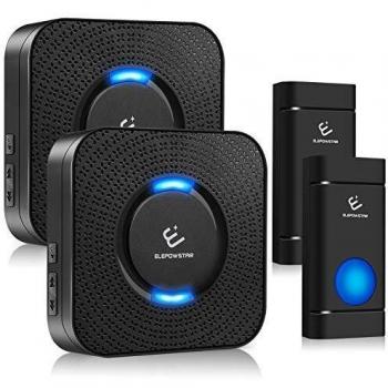 Timbre Inalámbrico para Puerta, ELEPOWSTAR IP55 Timbre Inalámbrico Impermeable, Timbre de Puerta Inalambrico, 5 Volumen Ajustable, 300 m de Alcance, 58 Melodías, 2 Transmisor y 2 Receptores