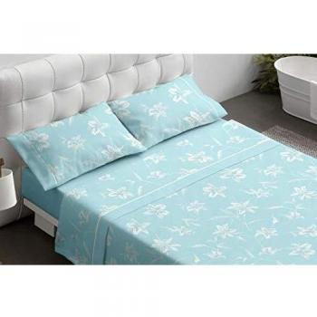 Burrito Blanco Juego de Sábanas 21 Algodón con Diseño Flores para Cama Individual de 90x190 hasta 90x200 cm/Juego de Cama 90, Color Turquesa