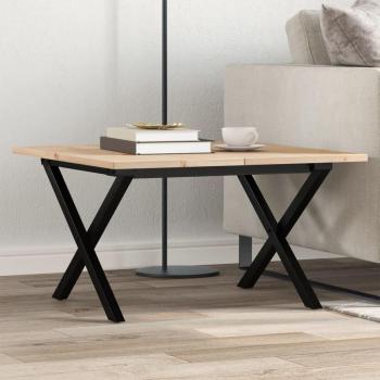 Mesa de centro X Frame 70x70x40cm de pino macizo y hierro fundido Marrón