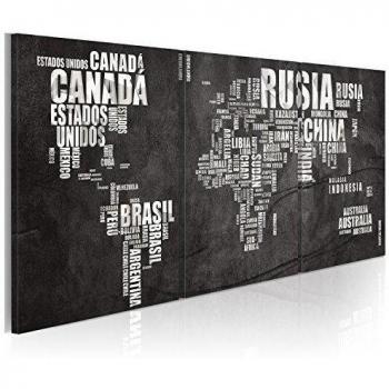 Cuadro en Lienzo Impresion en calidad fotografica! Cuadro en lienzo tejido-no tejido 3 partes mapa del mundi 020113-195 60x30 cm B&D XXL