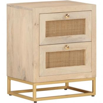 Mesita de noche de madera maciza de mango y hierro 40x30x50 cm, color marrón, para habitación, dormitorio, salón o estudio, mesa auxiliar