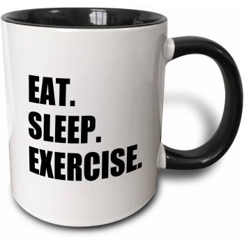 Mensuk Eat Sleep Exercise. Gifts for gym bunny or keep fit fitness enthusiast - Two Tone Black Mug, 11oz