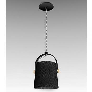 Lámpara Colgante Nordica con Pantalla Negra 1 Bombilla E27, Negro Mate / Haya con Pantalla Negra