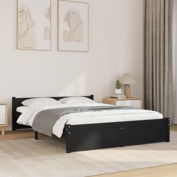 Cama de madera maciza negra 140x190 cm con estructura resistente, diseño moderno y elegante, fácil de montar, ideal para colchones de tamaño estándar 140x190 cm