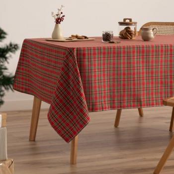 Mantel Rectangular Navidad Algodón Jacquard Cuadros Rojos 140x350 cm Decoración Festiva