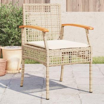 Sillas de jardín con almohadas 4 piezas Beige en Polyrattan y Acacia