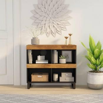 Armario auxiliar de madera maciza de mango 85x33x75 cm, color marrón claro, diseño moderno, ideal para salón y estudio, también utilizado como mesita de noche