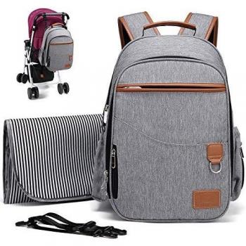 Myhozee Mochila de Pañales y Biberones para Bebé,Impermeable Bolsa Mochila de Pañales Cambiador con una Almohadilla para el Pañal y 2 Ganchos de Carrito para Cuidado de Bebé y Mamá