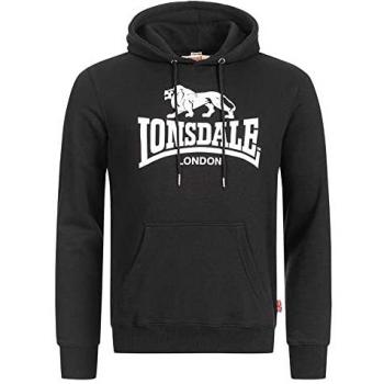 Sudadera con Capucha Lonsdale Fremington Hombre Corte Estrecho Negro/Blanco