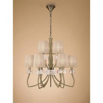 Lámpara colgante 6 + 3 Loewe E14, latón antiguo con pantalla de bronce