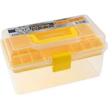 Sourcingmap-2capas Nail Art Craft Tornillos de maquillaje caja de almacenamiento Amarillo