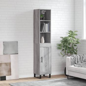 Aparador alto de madera contrachapada gris Sonoma 34,5x34x180 cm con 1 puerta de madera, mueble de almacenaje para salón, buffet y armario auxiliar