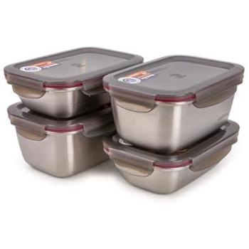 Juego de 4 Recipientes Rectangulares Apilables de Acero Inoxidable Aptos para Microondas y Horno - Cuitisan Flora