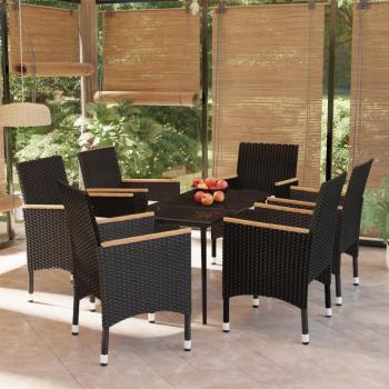 7-Piece Black Garden Dining Set with Cushions