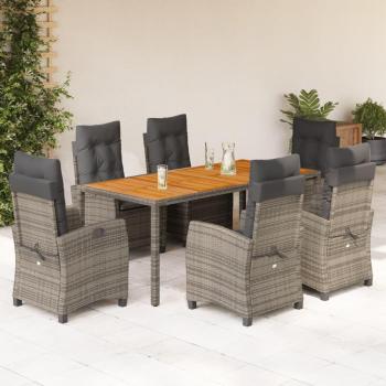 7-Piece Grey Poly Rattan Garden Dining Set with Cushions