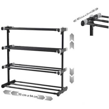Zapatero Metálico Extensible 4 Baldas para 20 Pares | Organizador de Zapatos Ajustable | Negro y Gris | 55 x 24 x 55,5cm