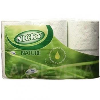 Nicky Nature Papel Higiénico | 6 Rollos | 3 Capas, 170 Servicios Por Rollo | Enriquecido Con Loción De Aloe Vera | Papel 100% Certificado Fsc, color Blanco, 100 ml