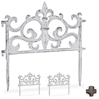 Vallas Decorativas de Jardín Vintage - 3 Estacas de Hierro para Delimitar Bordes, 27x27 cm, Color Blanco