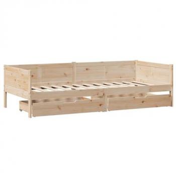 Sofá cama con cajones madera maciza de pino 90x190 cm Marrón
