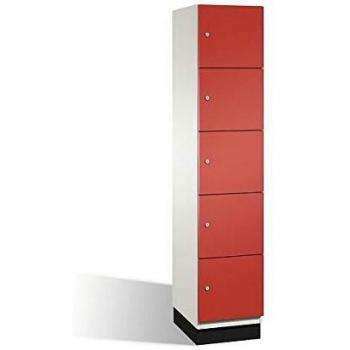 Armario de Compartimentos Bajo Llave C+P Cambio con 5 Compartimentos y Puertas de Acero, Color Blanco y Rojo