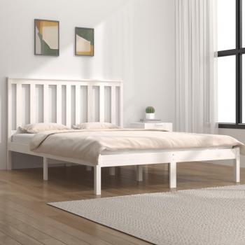 Estructura de cama doble de madera maciza de pino blanca 150x200 cm sin colchón