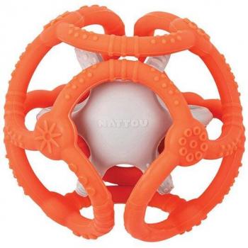 Nattou - Juego de 2 Mordedores Pelota agarrafácil de silicona naranja/gris
