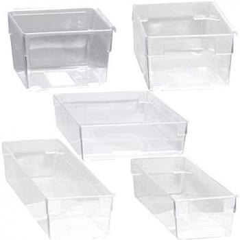 Set de 5 cajas de almacenamiento transparentes blancas coordinadas