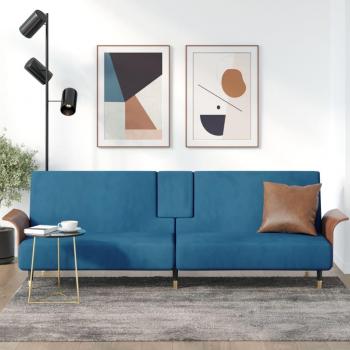 Sofá cama con portavasos de terciopelo azul vidaXL