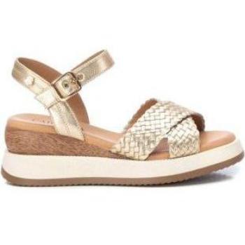 Sandalias de cuña de mujer de piel color oro - Altura 6cm